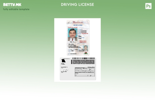 Возачка дозвола во модерен стил САД Мисури под шаблон